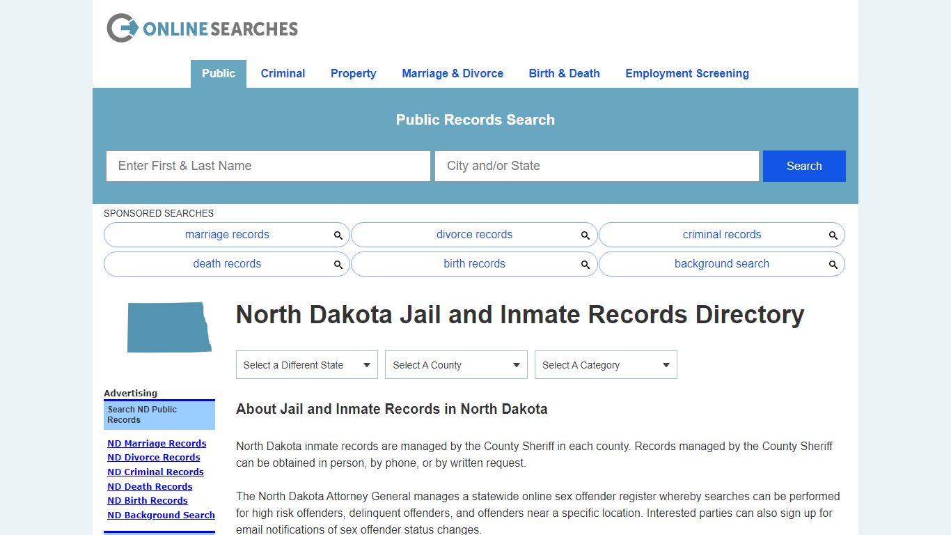 North Dakota Jail and Inmate Records Search Directory - OnlineSearches.com